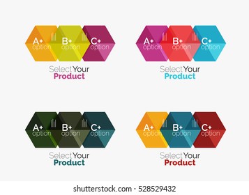 Conjunto de diseño abstracto de hexágono geométrico con opciones y texto. Plantillas de vectores