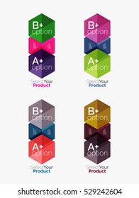 Conjunto de diseño abstracto de hexágono geométrico con opciones y texto. Plantillas de vectores