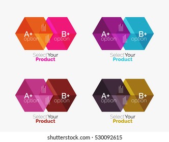 Set of abstract geometric hexagon design with options and text. Vector templates