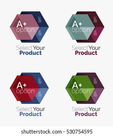 Conjunto de diseño abstracto de hexágono geométrico con opciones y texto. Plantillas de vectores