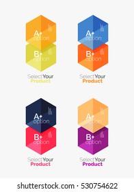 Set of abstract geometric hexagon design with options and text. Vector templates