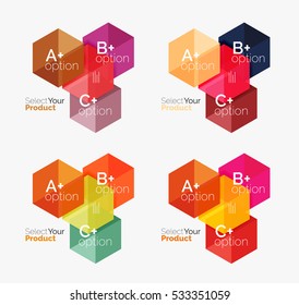 Set of abstract geometric hexagon design with options and text. Vector templates