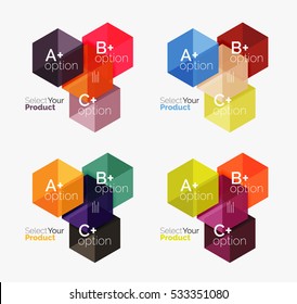Conjunto de diseño abstracto de hexágono geométrico con opciones y texto. Plantillas de vectores