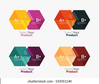 Set of abstract geometric hexagon design with options and text. Vector templates