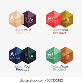 Set of abstract geometric hexagon design with options and text. Vector templates