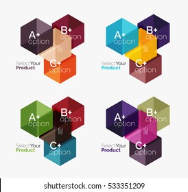 Set of abstract geometric hexagon design with options and text. Vector templates