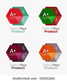 Set of abstract geometric hexagon design with options and text. Vector templates