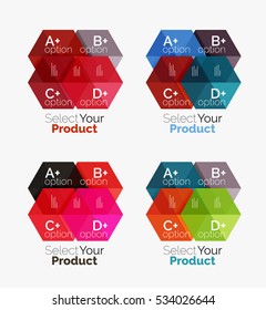 Set of abstract geometric hexagon design with options and text. Vector templates