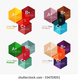 Conjunto de diseño abstracto de hexágono geométrico con opciones y texto. Plantillas de vectores