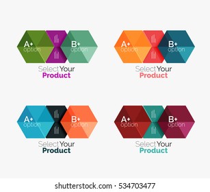Conjunto de diseño abstracto de hexágono geométrico con opciones y texto. Plantillas de vectores