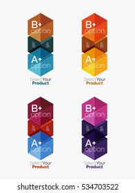 Set of abstract geometric hexagon design with options and text. Vector templates