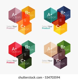 Set of abstract geometric hexagon design with options and text. Vector templates