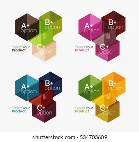 Conjunto de diseño abstracto de hexágono geométrico con opciones y texto. Plantillas de vectores