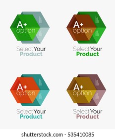 Conjunto de diseño abstracto de hexágono geométrico con opciones y texto. Plantillas de vectores