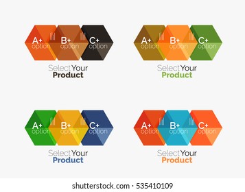 Set of abstract geometric hexagon design with options and text. Vector templates