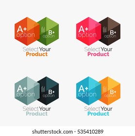 Set of abstract geometric hexagon design with options and text. Vector templates