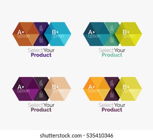 Set of abstract geometric hexagon design with options and text. Vector templates