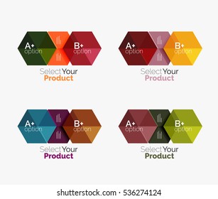 Set of abstract geometric hexagon design with options and text. Vector templates