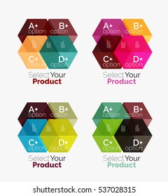 Conjunto de diseño abstracto de hexágono geométrico con opciones y texto. Plantillas de vectores