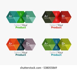 Set of abstract geometric hexagon design with options and text. Vector templates