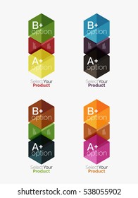 Conjunto de diseño abstracto de hexágono geométrico con opciones y texto. Plantillas de vectores