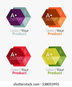 Set of abstract geometric hexagon design with options and text. Vector templates
