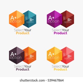 Set of abstract geometric hexagon design with options and text. Vector templates