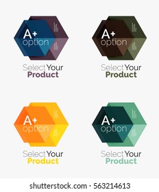 Set of abstract geometric hexagon design with options and text. Vector templates