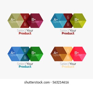 Set of abstract geometric hexagon design with options and text. Vector templates
