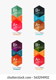 Set of abstract geometric hexagon design with options and text. Vector templates