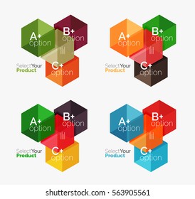Conjunto de diseño abstracto de hexágono geométrico con opciones y texto. Plantillas de vectores