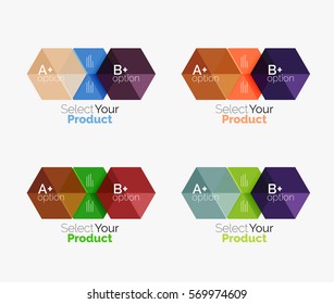 Conjunto de design de hexágono geométrico abstrato com opções e texto. Modelos de vetor