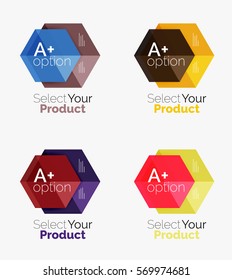 Conjunto de diseño abstracto de hexágono geométrico con opciones y texto. Plantillas de vectores