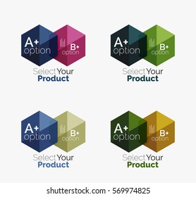 Conjunto de diseño abstracto de hexágono geométrico con opciones y texto. Plantillas de vectores