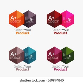 Set of abstract geometric hexagon design with options and text. Vector templates