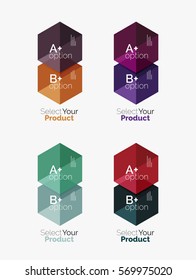 Set of abstract geometric hexagon design with options and text. Vector templates