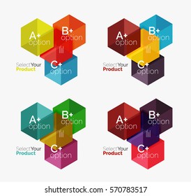 Conjunto de diseño abstracto de hexágono geométrico con opciones y texto. Plantillas de vectores