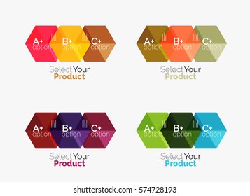 Conjunto de diseño abstracto de hexágono geométrico con opciones y texto. Plantillas de vectores