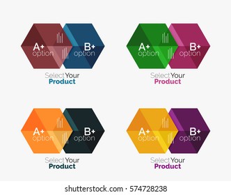 Conjunto de design de hexágono geométrico abstrato com opções e texto. Modelos de vetor