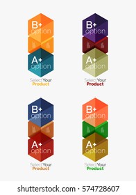 Set of abstract geometric hexagon design with options and text. Vector templates