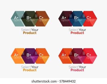 Set of abstract geometric hexagon design with options and text. Vector templates