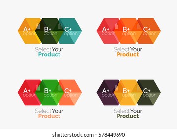 Set of abstract geometric hexagon design with options and text. Vector templates