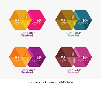 Set of abstract geometric hexagon design with options and text. Vector templates