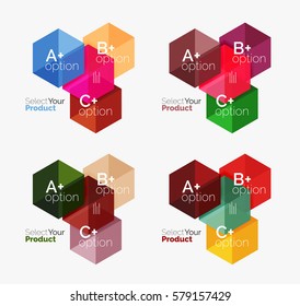 Set of abstract geometric hexagon design with options and text. Vector templates