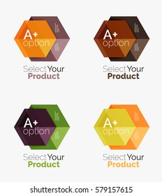 Set of abstract geometric hexagon design with options and text. Vector templates