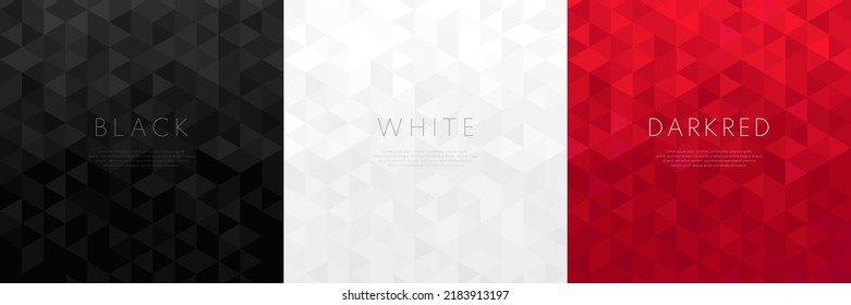 Set abstract geometric hexagon pattern black  white gray   dark red background and copy space  Creative trendy color templates  Simple flat banner design  Vector illustration EPS10