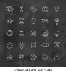 Set Of Abstract Geometric Hipster Line Art Elements For Logo Design