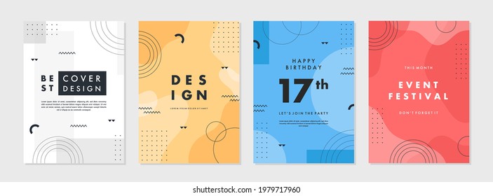 Set of abstract geometric Memphis templates. Universal cover Designs for Annual Report, Brochures, Flyers, Presentations, Leaflet, Magazine.