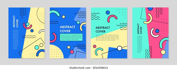 Set of abstract geometric memphis templates. Universal cover Designs for Annual Report, Brochures, Flyers, Presentations, Leaflet, Magazine.