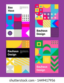 Set of abstract geometric minimal vector posters in neo-memphis/ bauhaus/ vaporwave style. Collection of retrofuturistic covers for club party, music concert. 